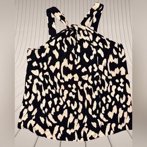 SHEIN Curve Black & Cream Leopard Print Knot Front Halter Neck Top Size 18 (3XL)